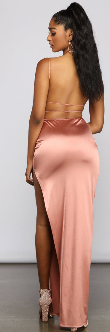 Nat Formal Backless Satin Dress is a stunning choice for a bridesmaid dress or maid of honor dress, and to feel beautiful at Prom 2023, spring weddings, formals, & military balls!