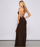 Gretchen Formal Lace-Up  Brown Prom Dress is a gorgeous pick as your 2023 prom dress or formal gown for wedding guest, spring bridesmaid, or army ball attire!