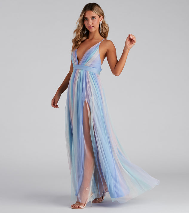 Nylah Pleated Rainbow A-Line Dress is a stunning choice for a bridesmaid dress or maid of honor dress, and to feel beautiful at Prom 2023, spring weddings, formals, & military balls!