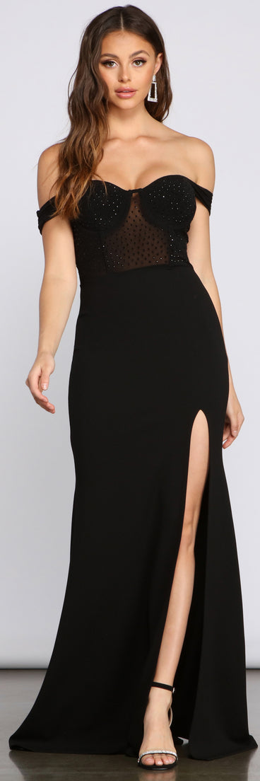 Elandra Formal Off The Shoulder Heat Stone Dress creates the perfect summer wedding guest dress or cocktail party dresss with stylish details in the latest trends for 2023!