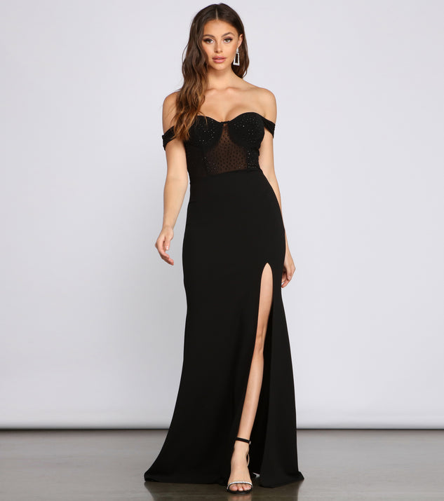 Elandra Formal Off The Shoulder Heat Stone Dress creates the perfect summer wedding guest dress or cocktail party dresss with stylish details in the latest trends for 2023!