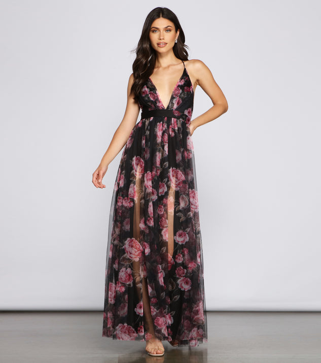 The Aubrey Floral Mesh A-Line Dress is a gorgeous pick as your 2023 prom dress or formal gown for wedding guest, spring bridesmaid, or army ball attire!