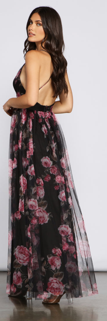 The Aubrey Floral Mesh A-Line Dress is a gorgeous pick as your 2023 prom dress or formal gown for wedding guest, spring bridesmaid, or army ball attire!