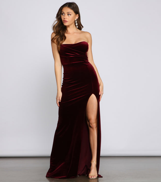 Burgundy Velvet Windsor Red Velvet Dress Diana Strapless Velvet