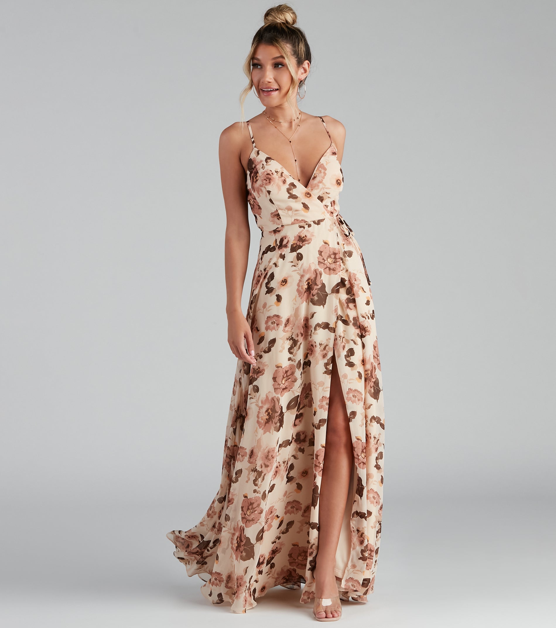 Erika Floral Chiffon Wrap A-Line Formal Dress & Windsor