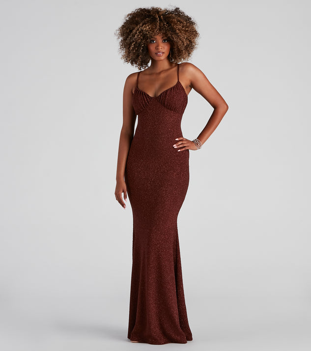 The Camille Glitter Knit Mermaid Dress is a gorgeous pick as your 2023 prom dress or formal gown for wedding guest, spring bridesmaid, or army ball attire!