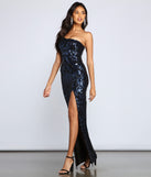 Clarissa One-Shoulder Sequin Formal Dress creates the perfect summer wedding guest dress or cocktail party dresss with stylish details in the latest trends for 2023!