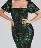 Quinn Sequin Scroll Puff Sleeve Dress is a stunning choice for a bridesmaid dress or maid of honor dress, and to feel beautiful at Prom 2023, spring weddings, formals, & military balls!