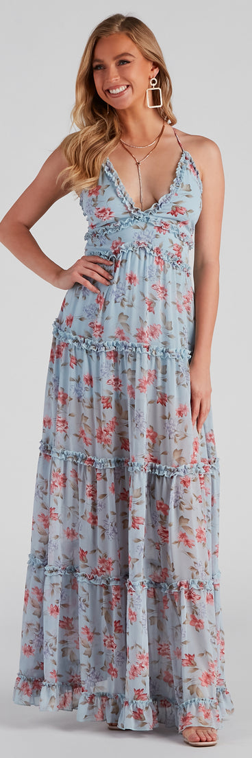Quinn Formal Floral Ruffled A-Line Dress creates the perfect summer wedding guest dress or cocktail party dresss with stylish details in the latest trends for 2023!
