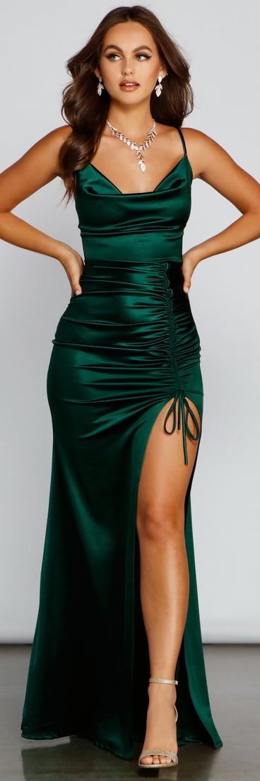 Sienna High-Slit Ruched Formal Dress creates the perfect summer wedding guest dress or cocktail party dresss with stylish details in the latest trends for 2023!