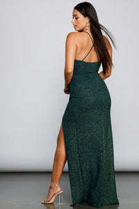 doria formal high slit glitter dress Doria Formal High Slit Glitter Dress