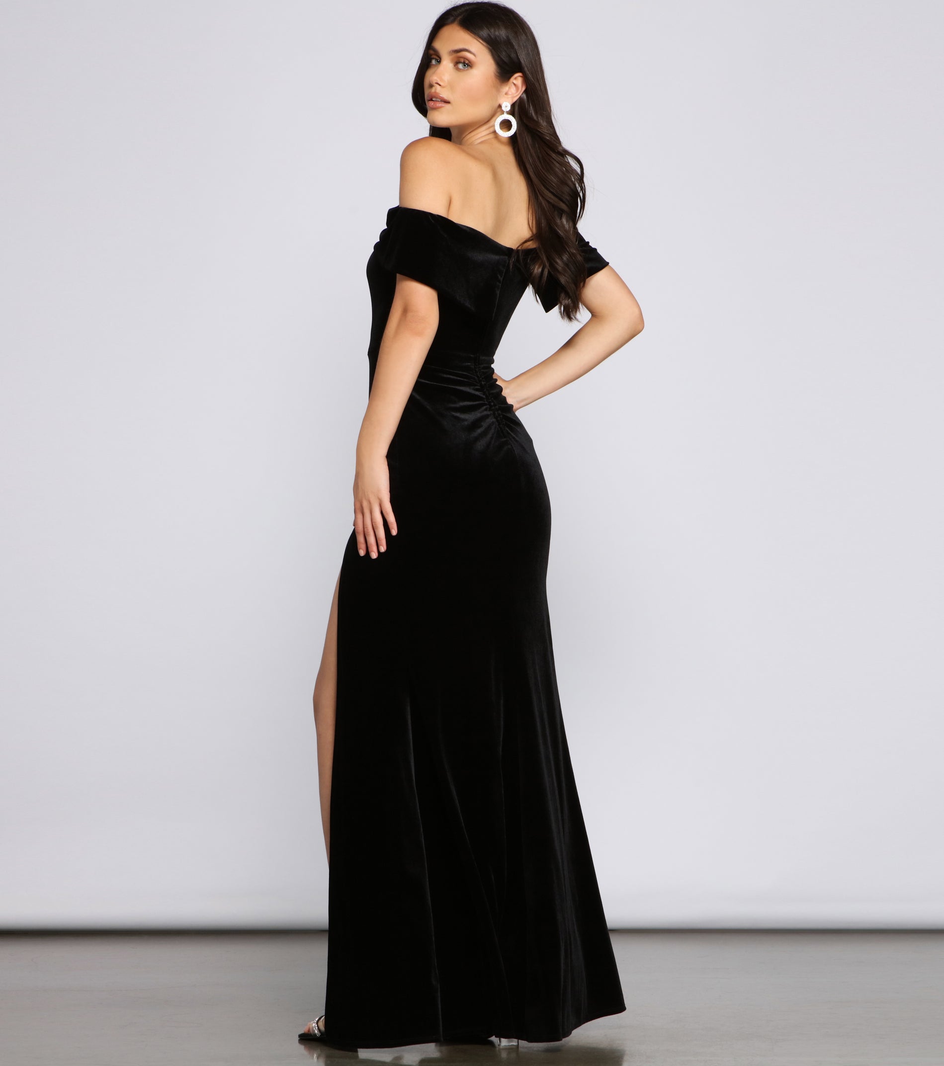 Olivia Formal Velvet Off-The-Shoulder Dress & Windsor
