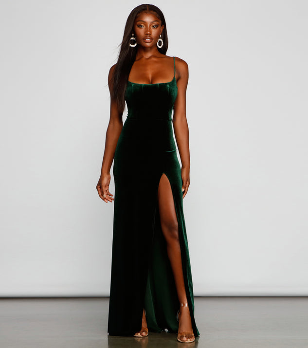 Liv Formal High Slit Velvet Dress creates the perfect summer wedding guest dress or cocktail party dresss with stylish details in the latest trends for 2023!