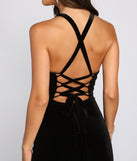 Christina Lace-Up Back Velvet Dress provides a stylish spring wedding guest dress, the perfect dress for graduation, or a cocktail party look in the latest trends for 2024!