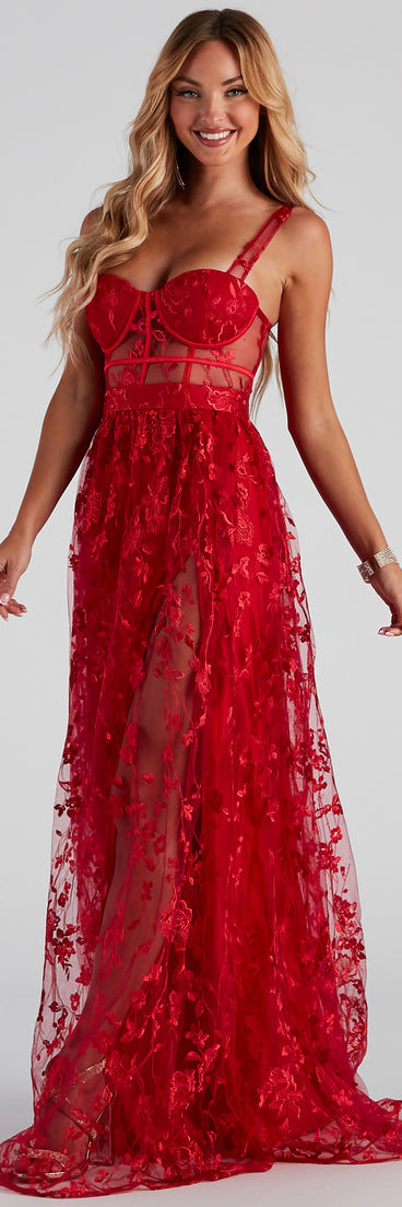 The Alina Formal Illusion Lace A-Line Dress is a gorgeous pick as your 2023 prom dress or formal gown for wedding guest, spring bridesmaid, or army ball attire!