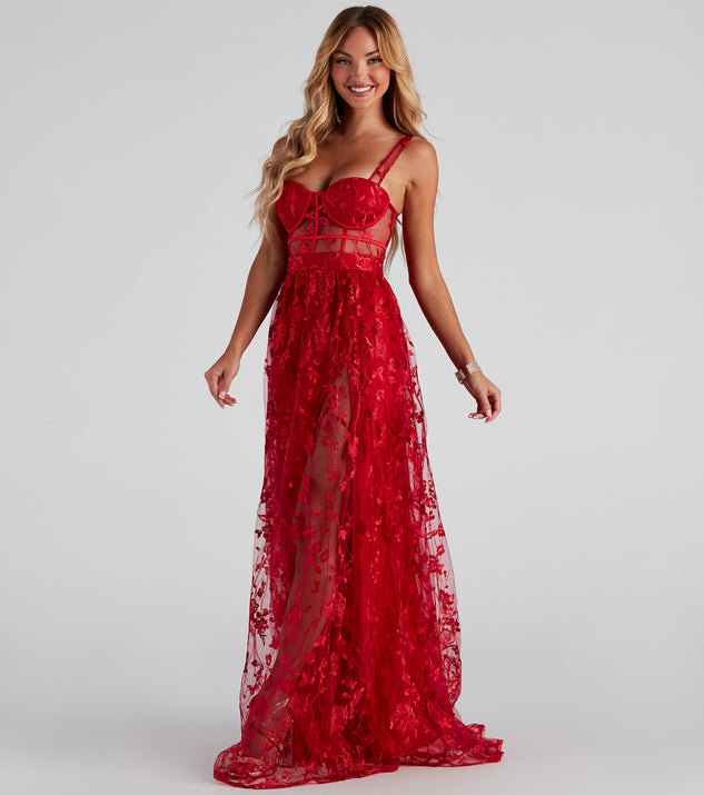 The Alina Formal Illusion Lace A-Line Dress is a gorgeous pick as your 2023 prom dress or formal gown for wedding guest, spring bridesmaid, or army ball attire!