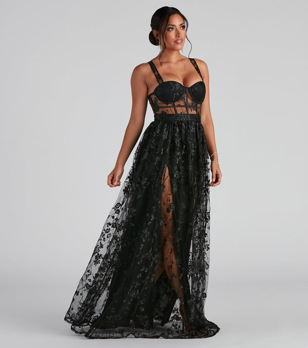 slim fit dress slacks Alina Formal Illusion Lace A-Line Dress