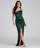 The Adrienne Formal One Shoulder Satin Wrap Dress is a gorgeous pick as your 2023 prom dress or formal gown for wedding guest, spring bridesmaid, or army ball attire!
