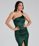 The Adrienne Formal One Shoulder Satin Wrap Dress is a gorgeous pick as your 2023 prom dress or formal gown for wedding guest, spring bridesmaid, or army ball attire!