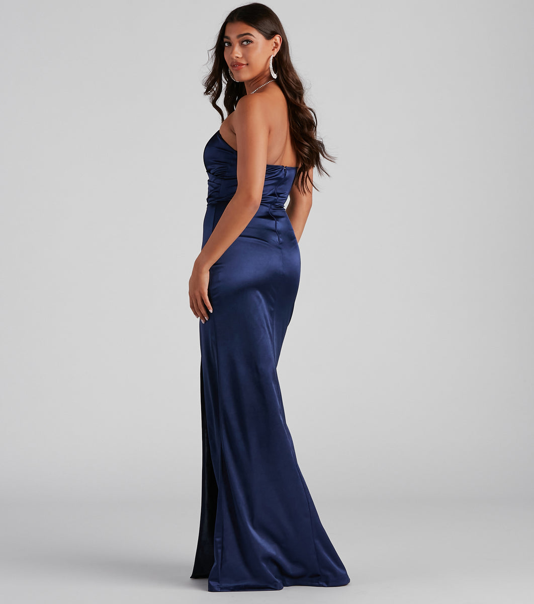 Gianna Strapless High-Slit Satin Dress & Windsor