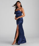 Gianna Strapless High-Slit Satin Dress creates the perfect summer wedding guest dress or cocktail party dresss with stylish details in the latest trends for 2023!