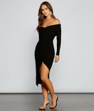 Ella Off-The-Shoulder Side Slit Dress creates the perfect summer wedding guest dress or cocktail party dresss with stylish details in the latest trends for 2023!