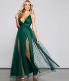 Saylor Formal Double Slit Tulle Dress creates the perfect summer wedding guest dress or cocktail party dresss with stylish details in the latest trends for 2023!