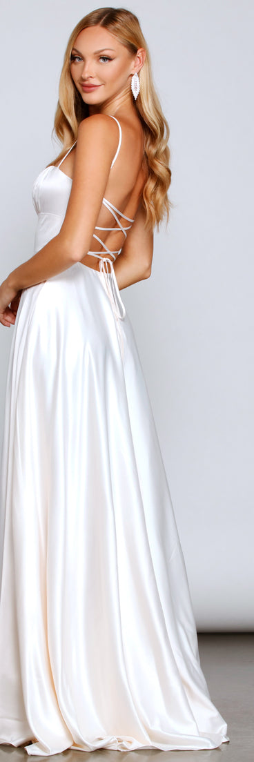 The Jenny A-Line Satin Formal Dress is a gorgeous pick as your 2023 prom dress or formal gown for wedding guest, spring bridesmaid, or army ball attire!