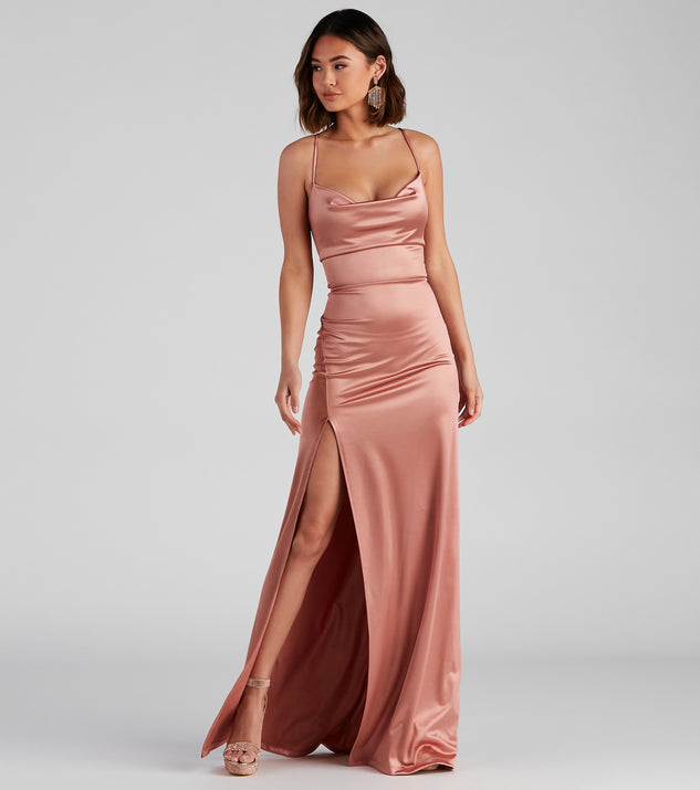 Cassie Sleeveless Satin High Slit Formal Dress
