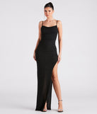 You'll be the best dressed in the Lola Formal High Slit Glitzy Glitter Dress as your summer formal dress with unique details from Windsor.