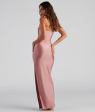 You'll be the best dressed in the Ella Cowl Neck Satin Dress as your summer formal dress with unique details from Windsor.
