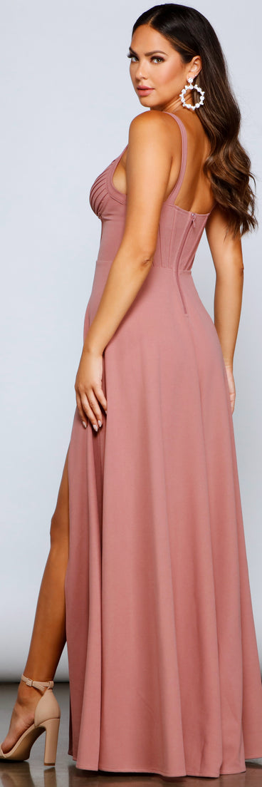 The Leonie Formal Pleated Corset A-Line Dress is a gorgeous pick as your 2023 prom dress or formal gown for wedding guest, spring bridesmaid, or army ball attire!
