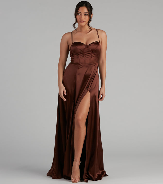 Jaxine Formal Satin Corset Dress creates the perfect summer wedding guest dress or cocktail party dresss with stylish details in the latest trends for 2023!