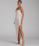 Lola High Slit Crepe Dress is a stunning choice for a bridesmaid dress or maid of honor dress, and to feel beautiful at Prom 2023, spring weddings, formals, & military balls!
