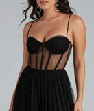 Tia Swiss Dot Corset A-Line Formal Dress creates the perfect summer wedding guest dress or cocktail party dresss with stylish details in the latest trends for 2023!