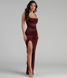 Lala High Slit Satin Formal Dress creates the perfect summer wedding guest dress or cocktail party dresss with stylish details in the latest trends for 2023!