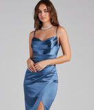 Annabelle Knit Satin Formal Dress is a gorgeous pick as your 2024 prom dress or formal gown for wedding guests, spring bridesmaids, or army ball attire!