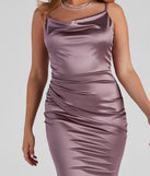 Maizie Formal Satin Cowl Neck Dress creates the perfect summer wedding guest dress or cocktail party dresss with stylish details in the latest trends for 2023!