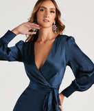 Kali Formal Satin Wrap Dress creates the perfect summer wedding guest dress or cocktail party dresss with stylish details in the latest trends for 2023!