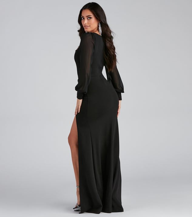 Veronica Formal Chiffon Sleeve Slit Long Dress & Windsor