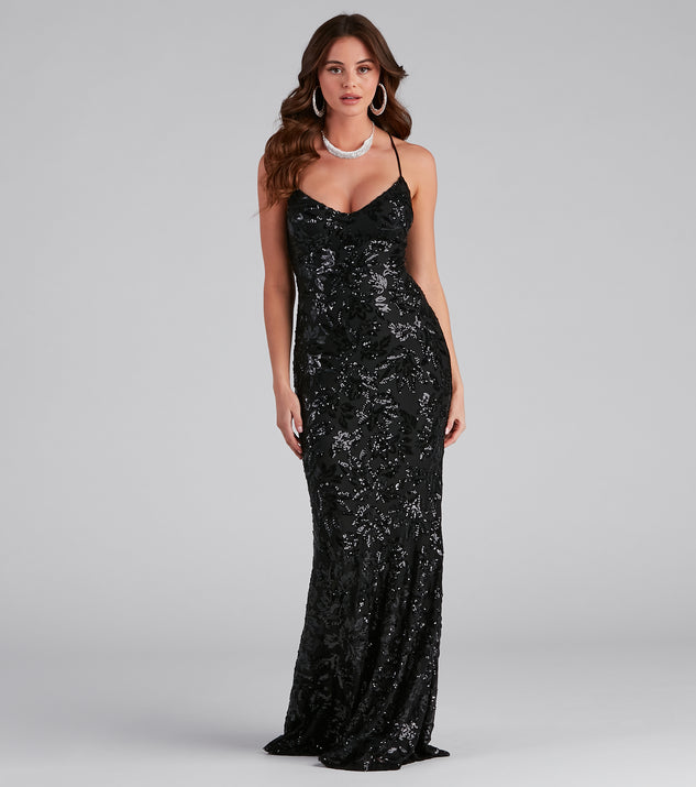 Marleigh Formal Sequin Scroll Dress is a gorgeous pick as your 2024 prom dress or formal gown for wedding guests, spring bridesmaids, or army ball attire!