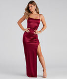 Maude Formal High Slit Satin Dress creates the perfect summer wedding guest dress or cocktail party dresss with stylish details in the latest trends for 2023!