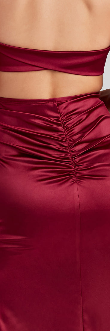 Maude Formal High Slit Satin Dress creates the perfect summer wedding guest dress or cocktail party dresss with stylish details in the latest trends for 2023!