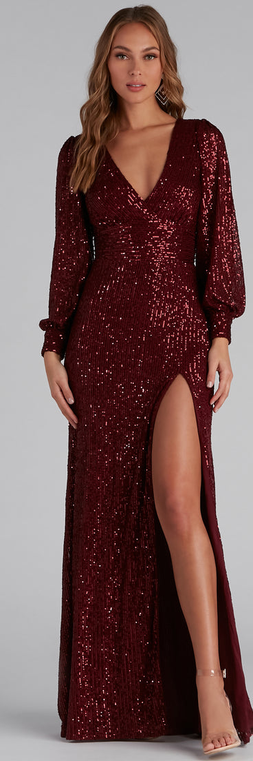 Kaelyn Sequin V-Neck Slit Formal Dress creates the perfect summer wedding guest dress or cocktail party dresss with stylish details in the latest trends for 2023!
