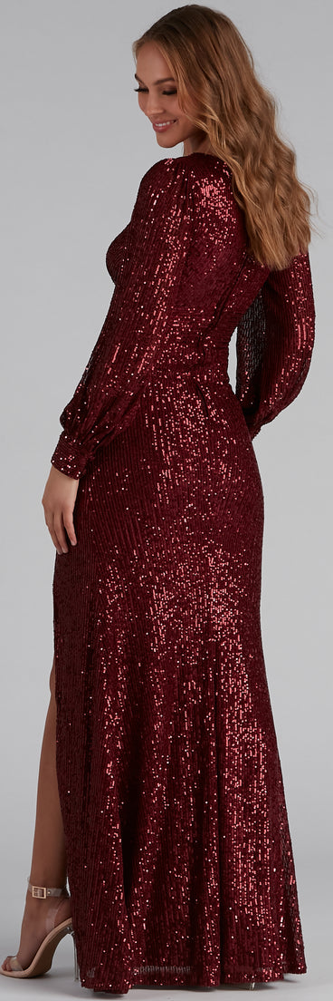 Kaelyn Sequin V-Neck Slit Formal Dress creates the perfect summer wedding guest dress or cocktail party dresss with stylish details in the latest trends for 2023!