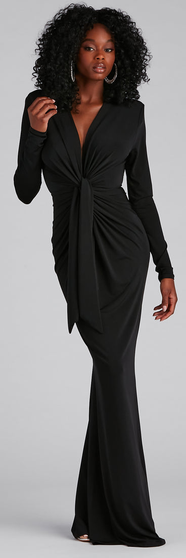 Vina Formal Tied V-Neck Long Dress creates the perfect summer wedding guest dress or cocktail party dresss with stylish details in the latest trends for 2023!
