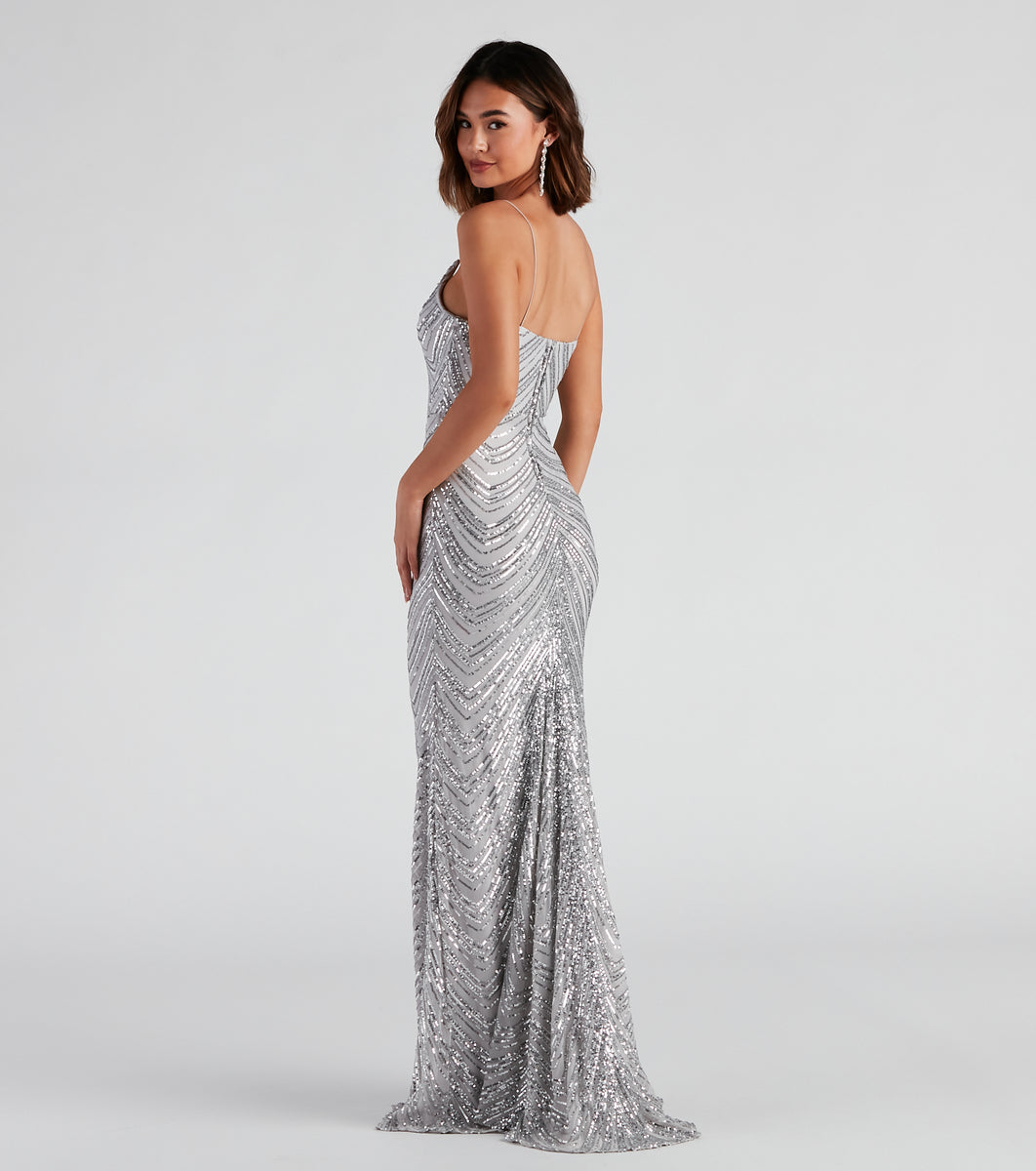 Amy Formal Sequin V-Neck Long Dress & Windsor