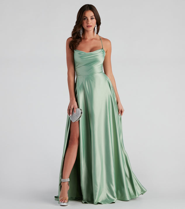 Kailey Formal Lace-Up A-Line Green Prom Dress is a gorgeous pick as your 2023 prom dress or formal gown for wedding guest, spring bridesmaid, or army ball attire!
