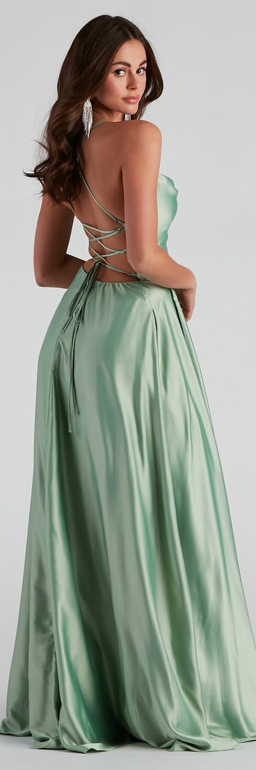 Kailey Formal Lace-Up A-Line  Green Prom Dress is a gorgeous pick as your 2023 prom dress or formal gown for wedding guest, spring bridesmaid, or army ball attire!
