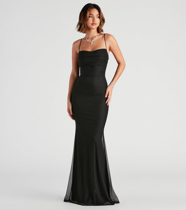 Addison Glitter Mesh Formal Dress is the perfect prom dress pick with on-trend details to make the 2024 dance your most memorable event yet!